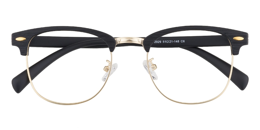 Black-Rose Gold Wide Browline Classic Square Eyeglasses