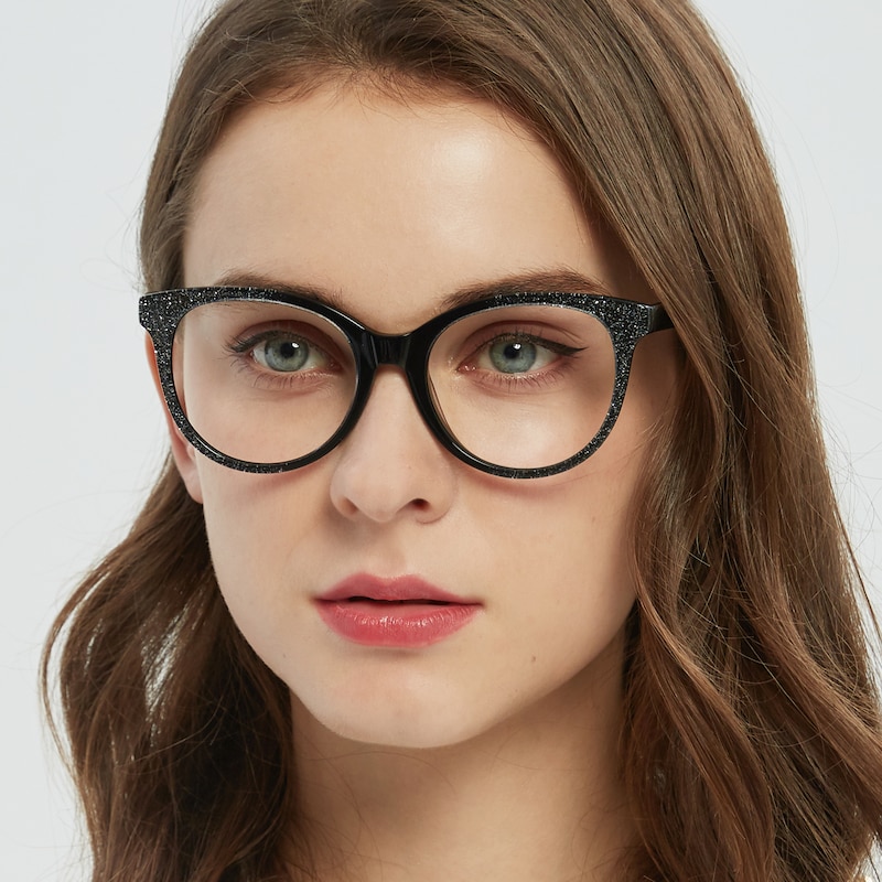 Lindsay Black/Silver Cat Eye Acetate Eyeglasses