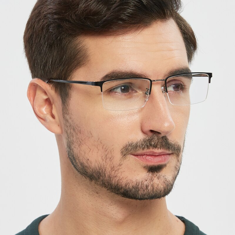 Stephen Black/Gunmetal Rectangle Metal Eyeglasses