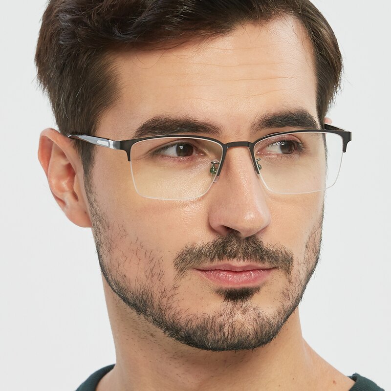 Allen Gunmetal Rectangle Metal Eyeglasses