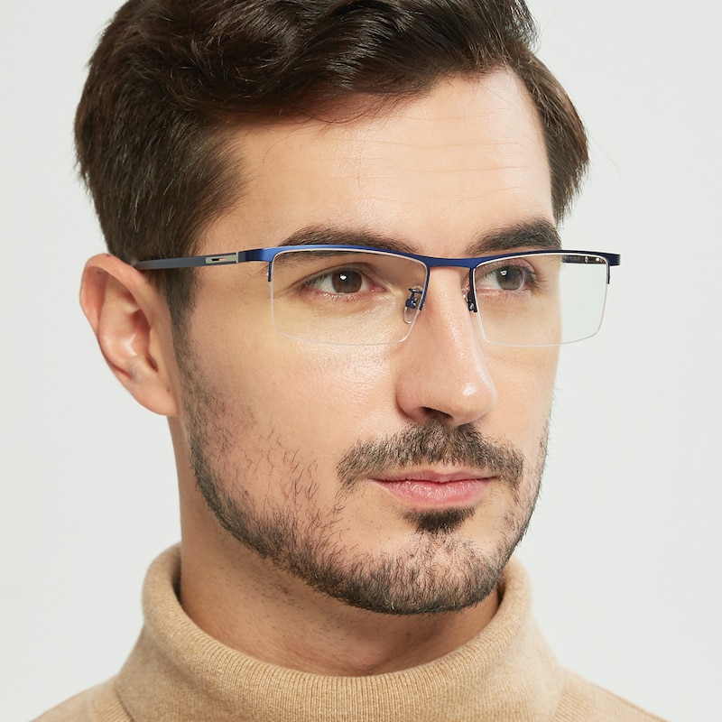 Bowen Blue Rectangle Metal Eyeglasses