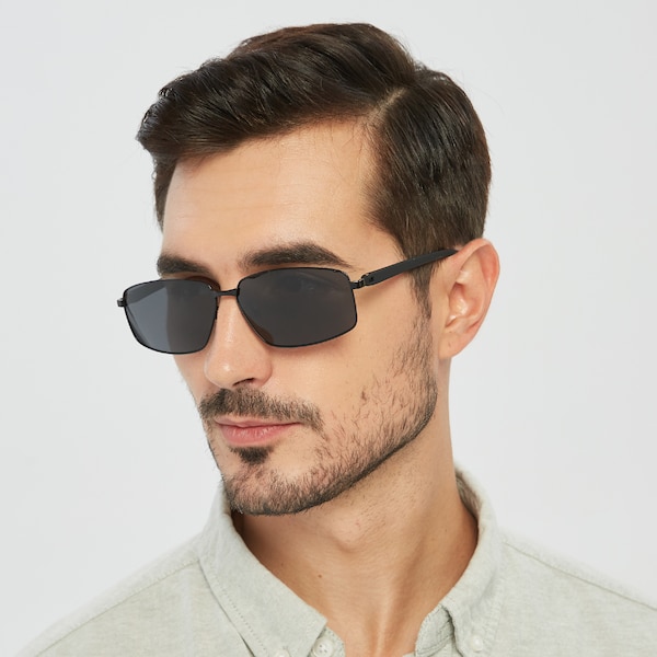 Gaskell Rectangle Black Full-Frame Metal Sunglasses | GlassesShop
