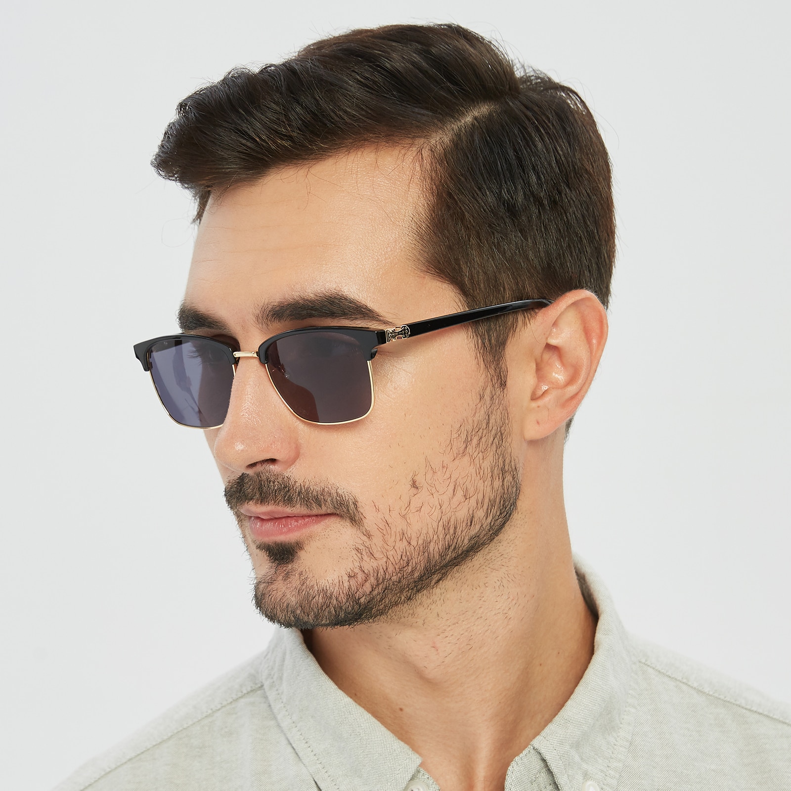 Browline,Rectangle Sunglasses, Full Frame Black/Golden TR90,blend Material,Metal - SUP0907