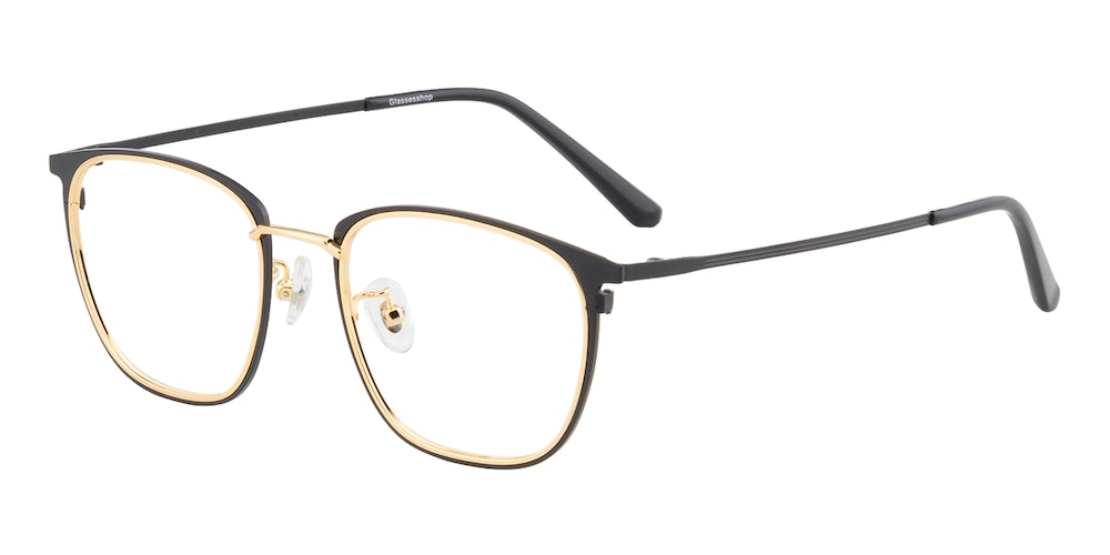 Naples Black/Golden Square Metal Eyeglasses
