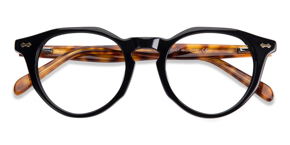Downey Black/Tortoise Round Acetate Eyeglasses