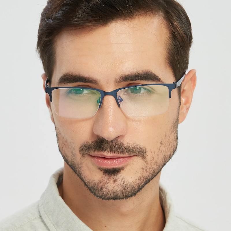 Matthew Blue(Blue Mirror-coating) Rectangle Metal Eyeglasses