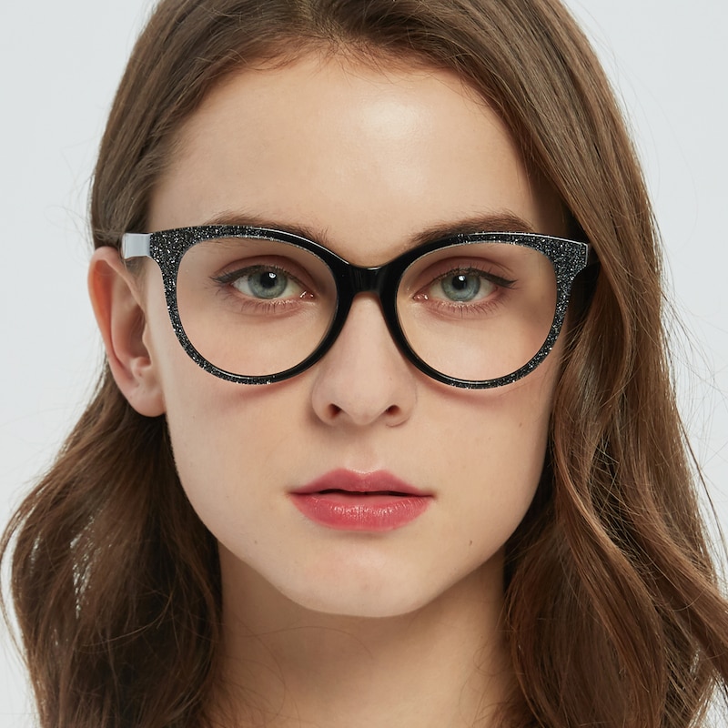 Lindsay Black/Silver Cat Eye Acetate Eyeglasses