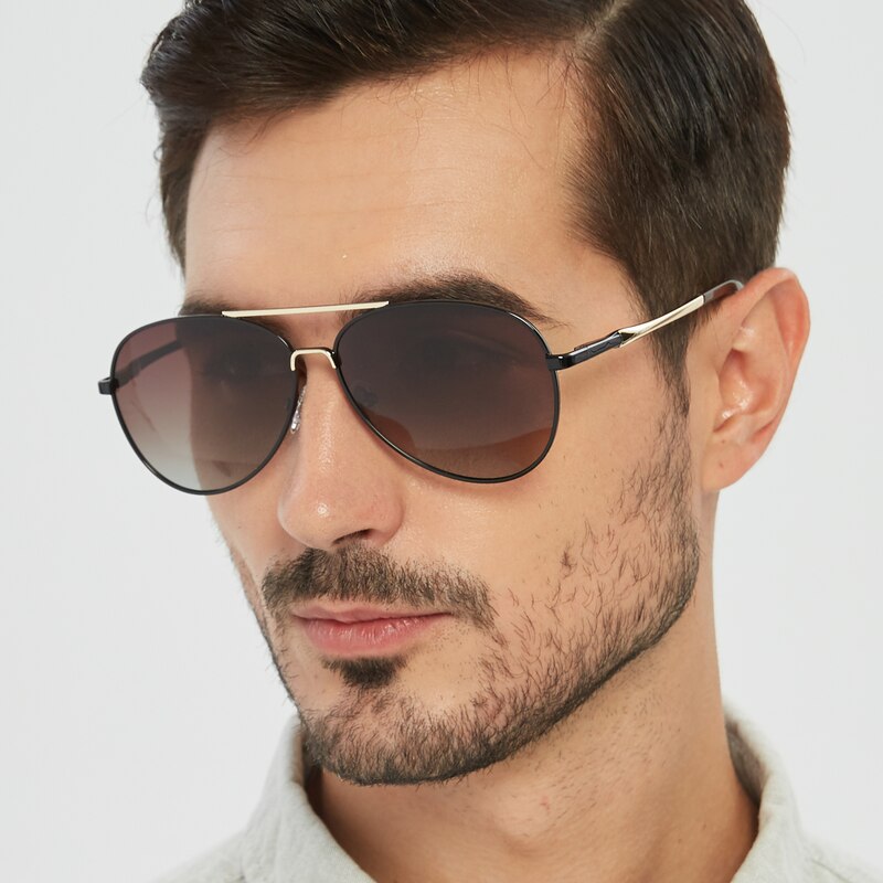 Walnut Black/Golden Aviator Metal Sunglasses