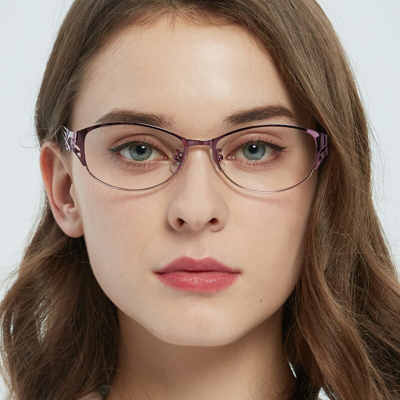 Celeste Purple Oval Metal Eyeglasses