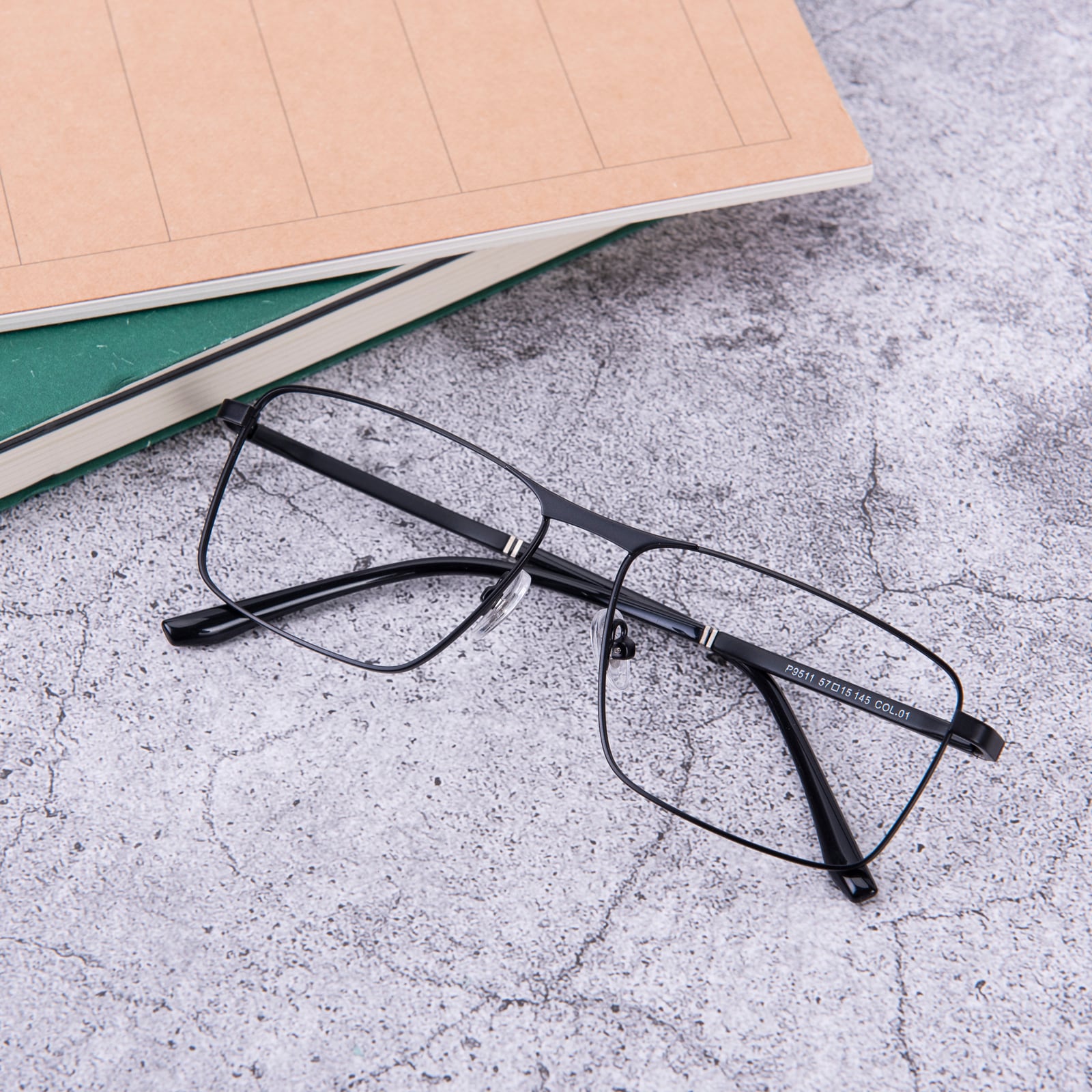 Rectangle Eyeglasses, Full Frame Black Metal - FM1467