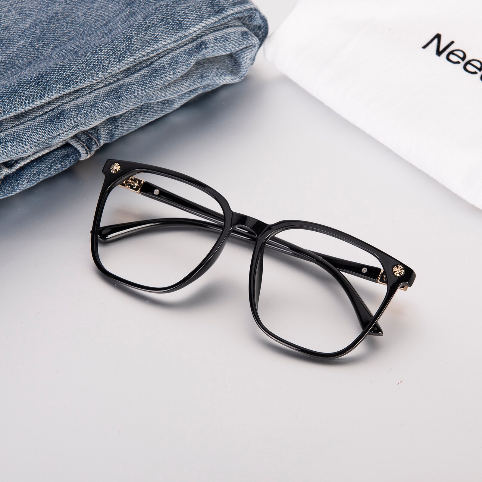Square Eyeglasses, Full Frame Black TR90 - FP2043