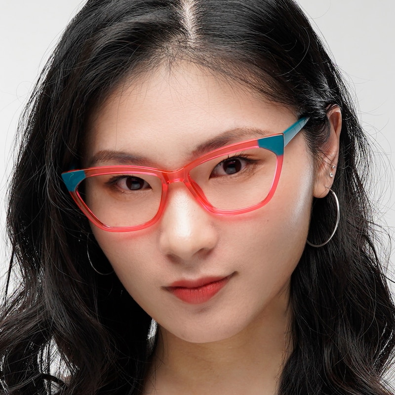 Evangeline Red/Green Cat Eye TR90 Eyeglasses