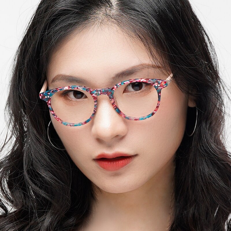Oklahoma Floral/Champagne Round Acetate Eyeglasses