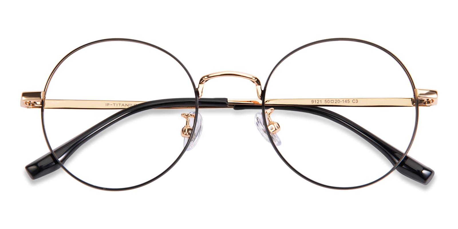 Round Eyeglasses, Full Frame Black/Golden Titanium - FT0460