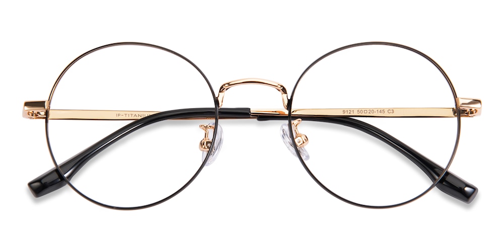 Kensee Black/Golden Round Titanium Eyeglasses