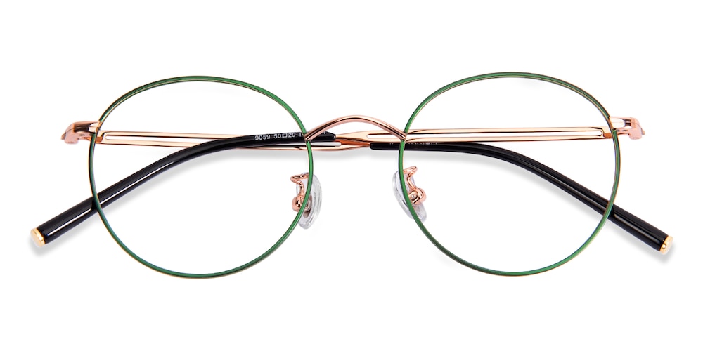 Hopkinsville Green/Golden Round Titanium Eyeglasses