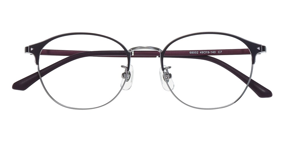 Gail Purple/Silver Round Titanium Eyeglasses