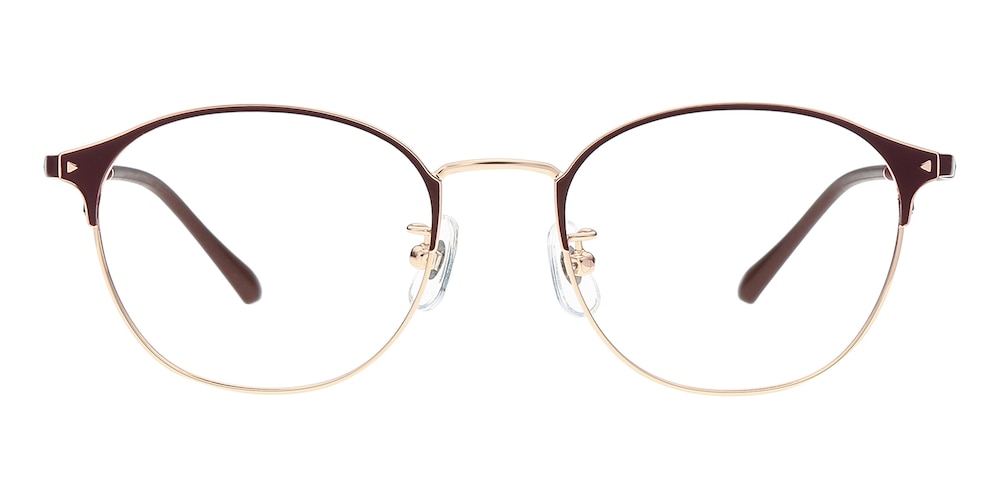 Gail Burgundy/Golden Round Titanium Eyeglasses