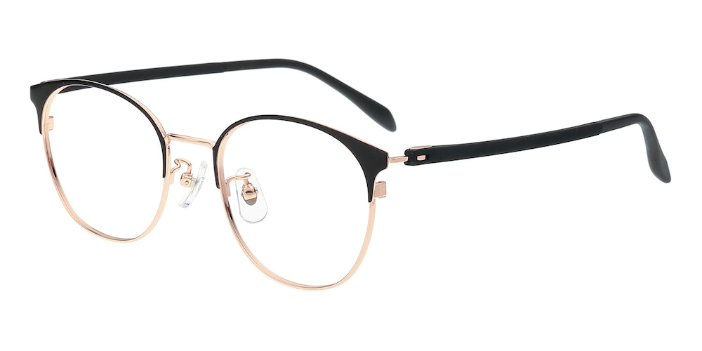 Ellen Black/Golden Round Titanium Eyeglasses