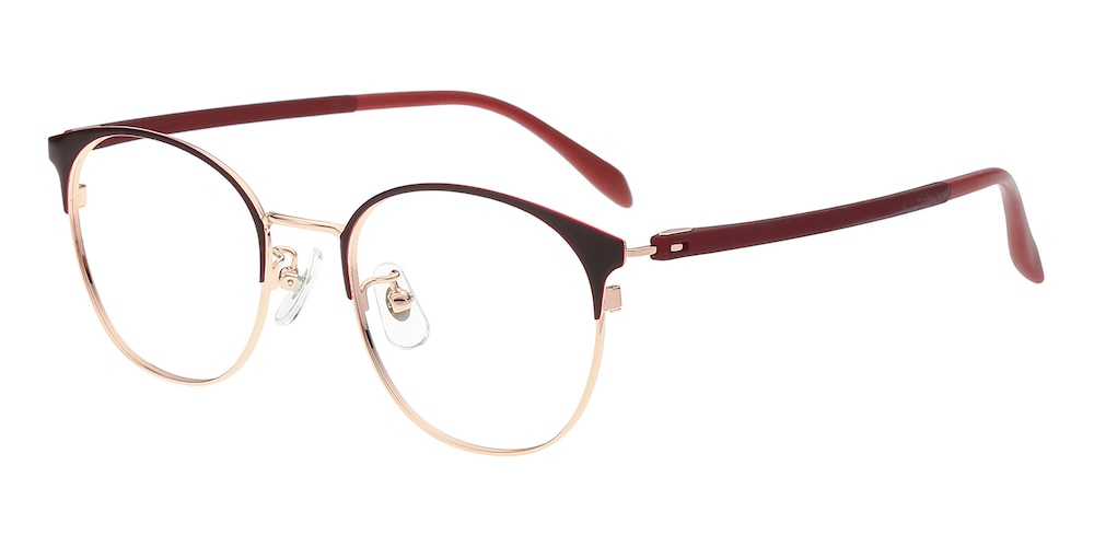 Ellen Red/Golden Round Titanium Eyeglasses