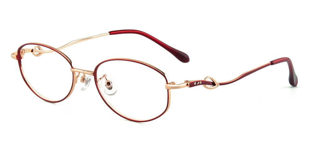 Leona Red/Golden Oval Metal Eyeglasses