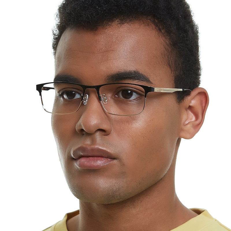Clark Black/Golden Rectangle Titanium Eyeglasses