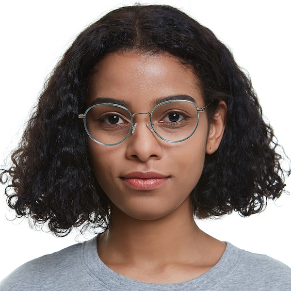Joliet Oval Cyan/Golden Full-Frame Acetate Eyeglasses | GlassesShop