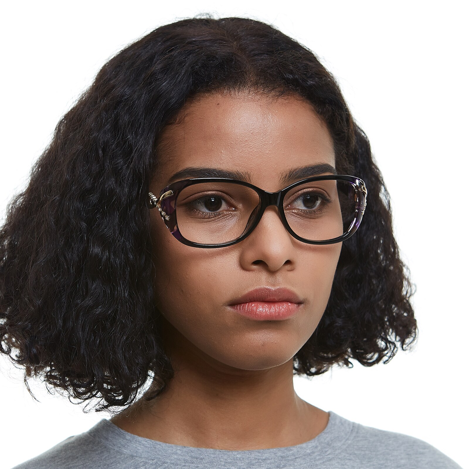 Oval Eyeglasses, Full Frame Black/Purple Plastic - FP1456