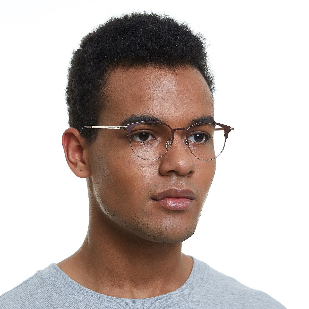 Norfolk Round Brown/Golden Full-Frame Metal Eyeglasses | GlassesShop