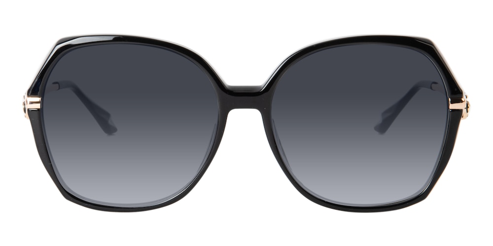 Megan Black Oval Plastic Sunglasses