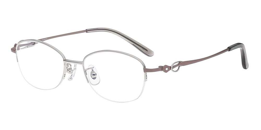 Letitia Silver/Purple Oval Metal Eyeglasses