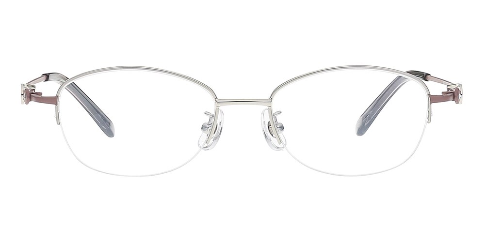 Letitia Silver/Purple Oval Metal Eyeglasses