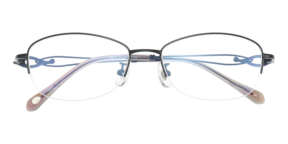Monica Black/Blue Oval Metal Eyeglasses
