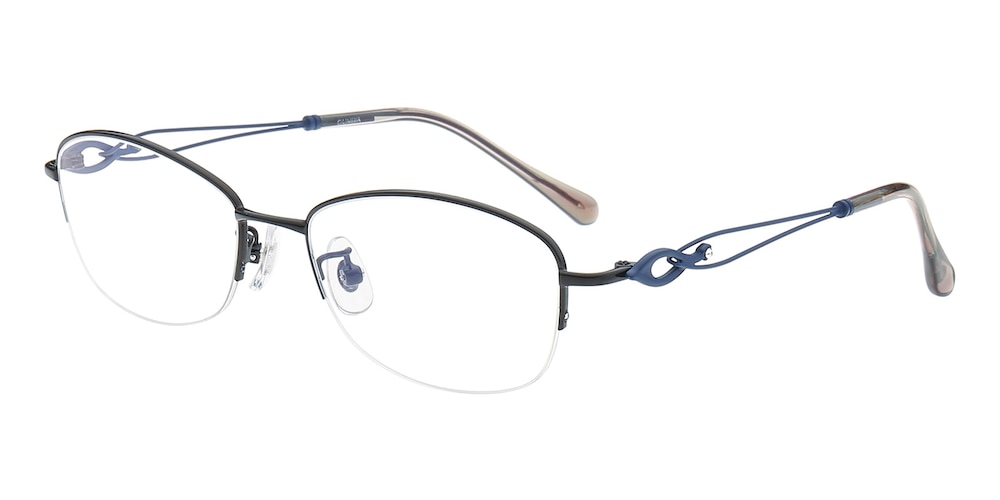 Monica Black/Blue Oval Metal Eyeglasses