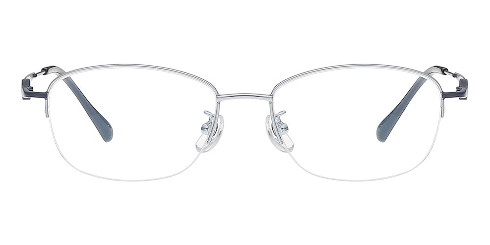 June Silver/Blue Oval Titanium Eyeglasses