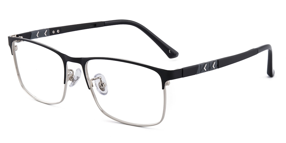 Mick Black/Silver Rectangle Titanium Eyeglasses