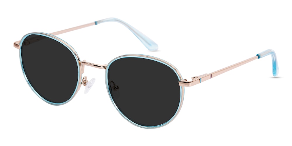 Lucy Cyan/Golden Oval Acetate Sunglasses