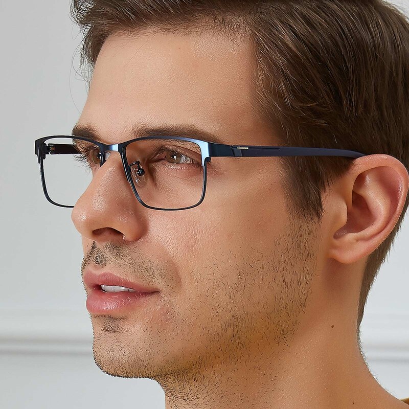 Berger Blue Rectangle Metal Eyeglasses