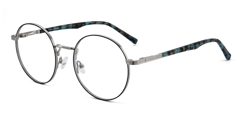 Frederic Black/Silver/Blue Tortoise Round Metal Eyeglasses