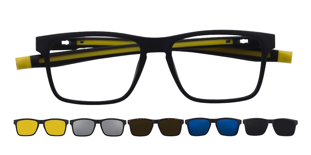 Amos Black/Yellow Rectangle TR90 Eyeglasses