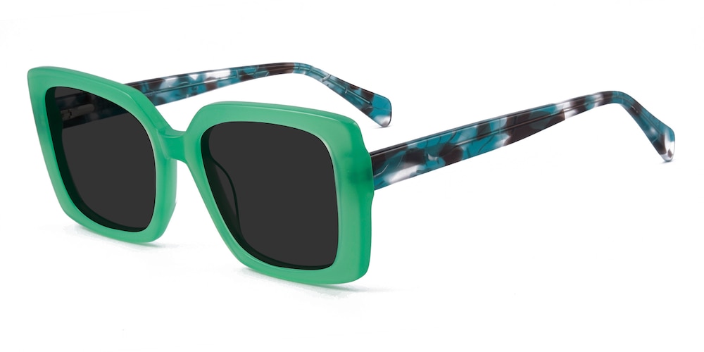 Geraldine Green/Blue Tortoise Rectangle Acetate Sunglasses