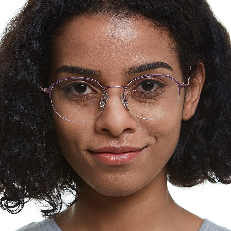 Breenda Purple Oval Metal Eyeglasses