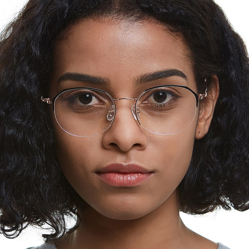 Breenda Golden/Black Oval Metal Eyeglasses