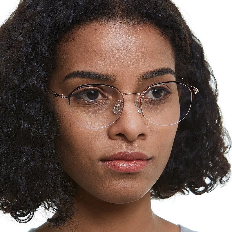 Breenda Golden/Black Oval Metal Eyeglasses
