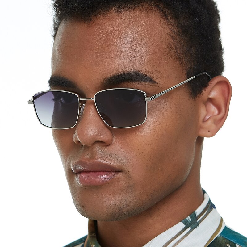 Boris Silver Rectangle Metal Sunglasses