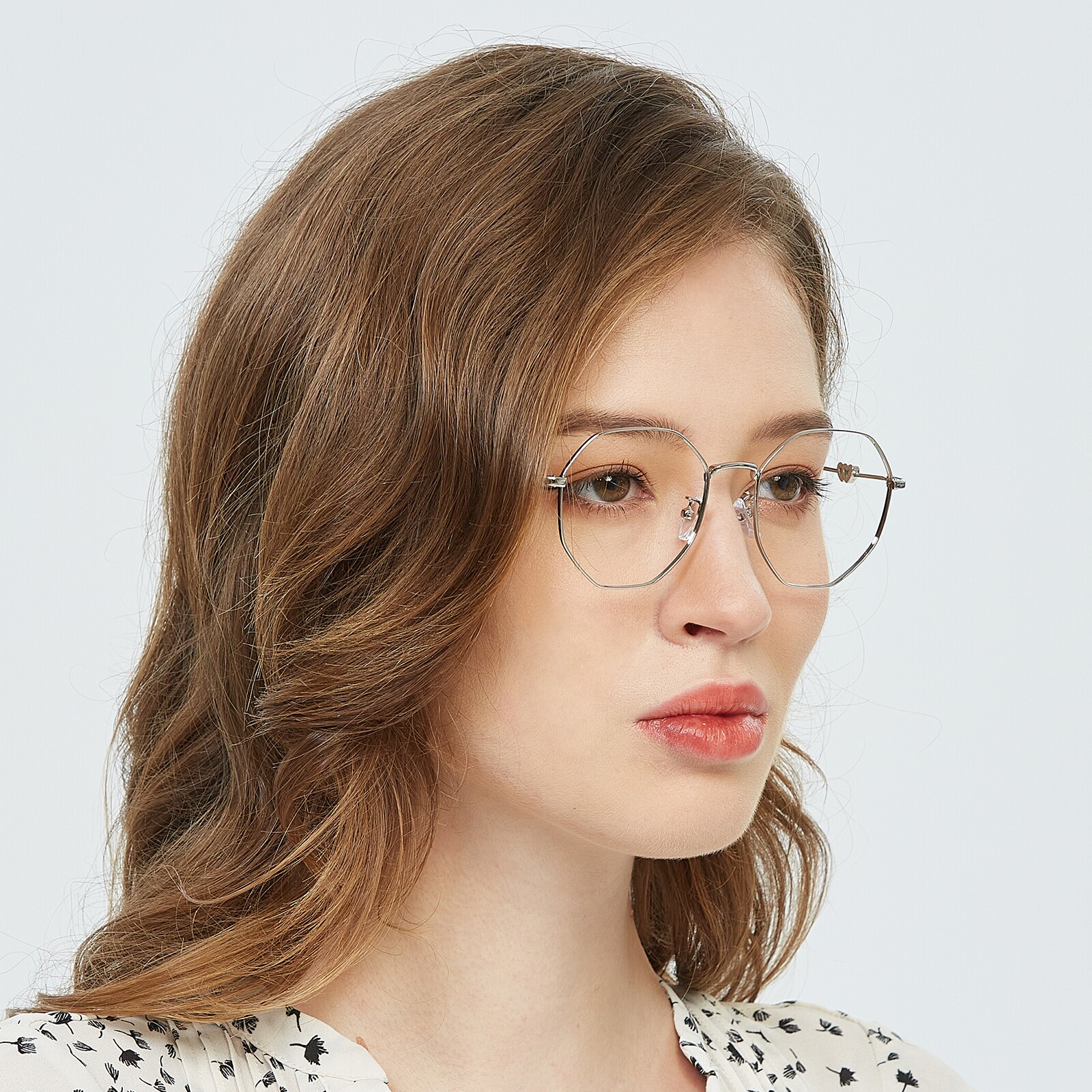 Polygon Eyeglasses, Full Frame Silver Metal - FM1609