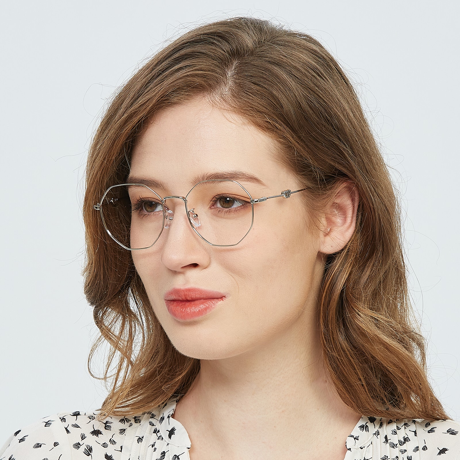 Polygon Eyeglasses, Full Frame Silver Metal - FM1609