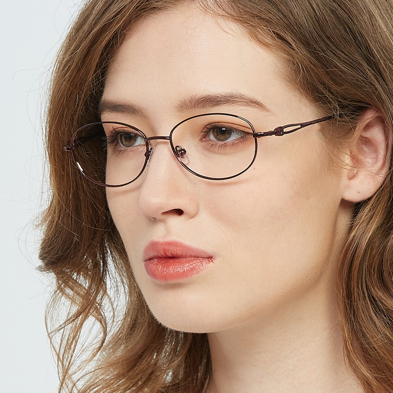 Gemma Burgundy Oval Metal Eyeglasses