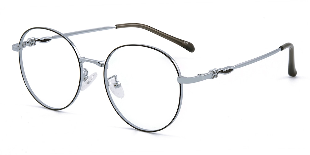 Cara Black/Silver Round Metal Eyeglasses