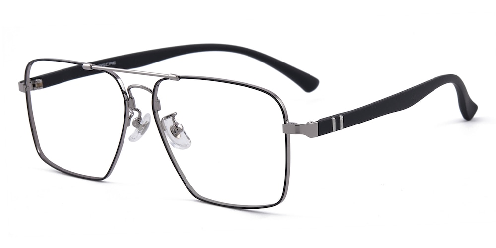 Algernon Black/Silver Aviator Metal Eyeglasses
